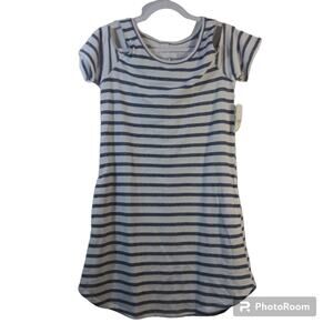 Ny & Co Blue White Stripe Cotton Cold Shoulder Dress Pockets Size Small